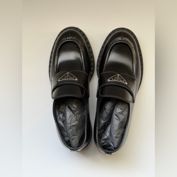 Prada Chocolate Brushed Leather Loafers in Black - Picture 10 of 14
